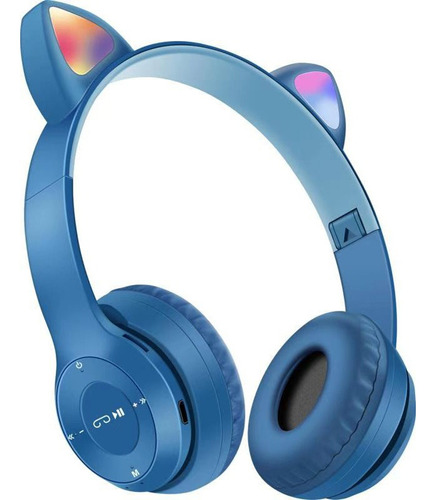Audifonos Orejas De Gato Led Diadema Bluetooth Inalámbricos Color Azul