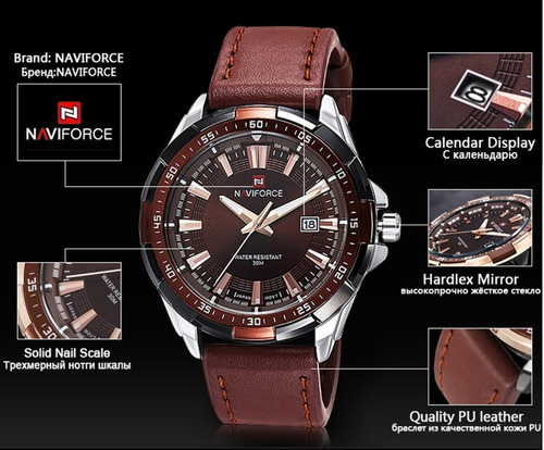 Relógio Naviforce Masculino Original Importado Couro 9056