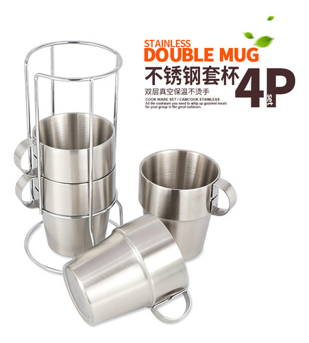 Juego De 4 Tazas Con Bolsa Coreana De Acero Inoxidable
