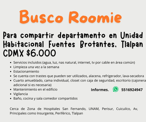 Busco Roomie En Dpto Compartido