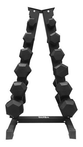 Rack C/6 Pares Mancuerna Hexagonal 5,10,15,20,25,30 Lb Tayga Color Negro