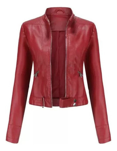 Chaqueta De Cuero Corta Con Cuello Alto De Otoño Para Mujer