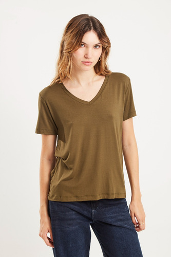 Remera Básica  Viscosa Escote  V  - Military - Koxis Mujer