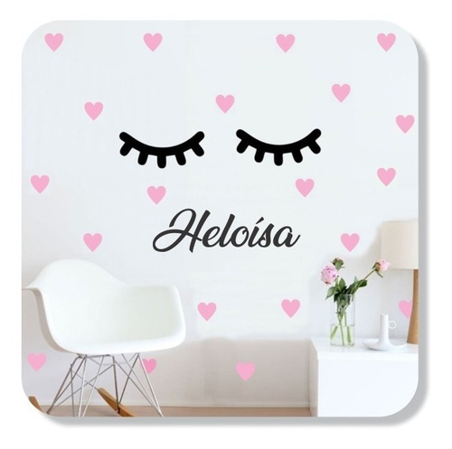 Adesivo Decoração Quarto Infantil Menina Cílios Coração Rosa