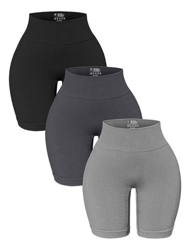 Oqq 3 Pantalon Corto Yoga Cintura Alta Para Mujer Acanalado