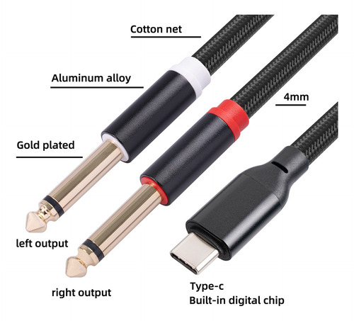 Cable Estéreo De Audio Crystally-2x Usb C A Dual De 6,35 Mm
