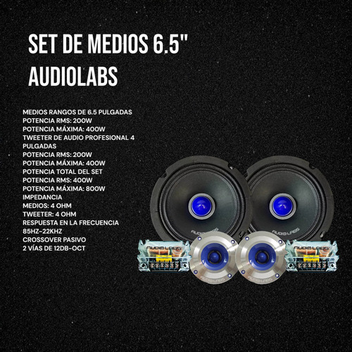 Amplificador 4ch Audiobahn+ Set De Medios 6.5 Audiolabs