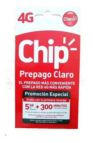 Chip Prepago Claro 5gb + 300 Minutos