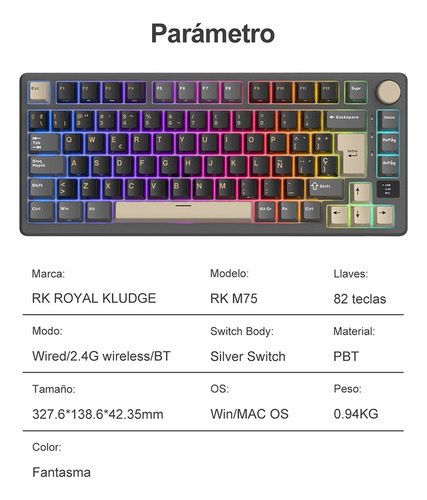 Teclado Mecánico Inalámbrico En Español Rkm75 Phantom