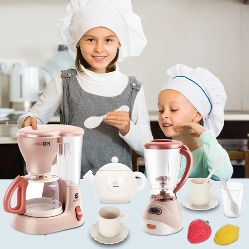 Juguete Set Cocina Realista Licuadora Cafetera Taza Vintage Color Marrón