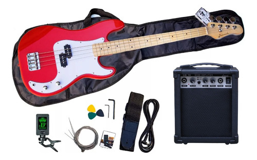 Paquete De Bajo Electrico Todo Incluido Limitada Cantidad De Cuerdas 4 Color Rojo Orientación De La Mano Diestro