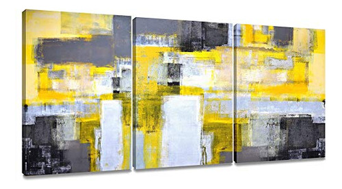 Lienzo Abstracto Arte De Pared Amarillo Gris Pinturas D...