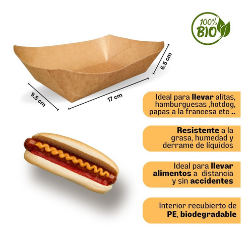 1000 Charolas Bandeja Antigrasa Para Comida Cartón Kraft