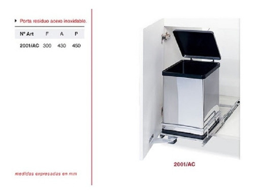 Imagen 3 de 4 de Cubo Para Residuos Fark 2001/ac Acero Inox. 10l. Correderas