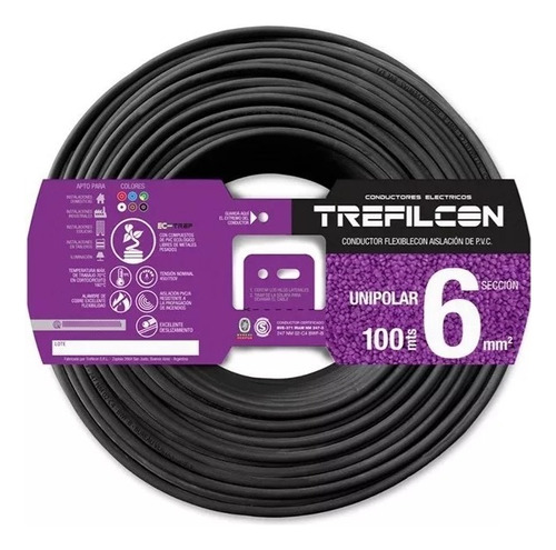 Cable Unipolar 6 Mm Norm. Trefilcon X 25 Mts. Elegir Color