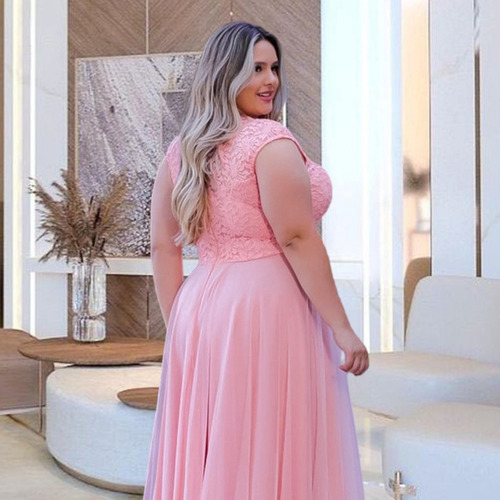 Vestido Festa Marsala Plus Size Madrinha Luxo Brilho