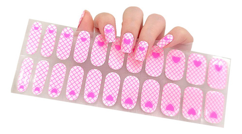 Uñas Semicuradas Uv Diseño Corazones Rosa Set