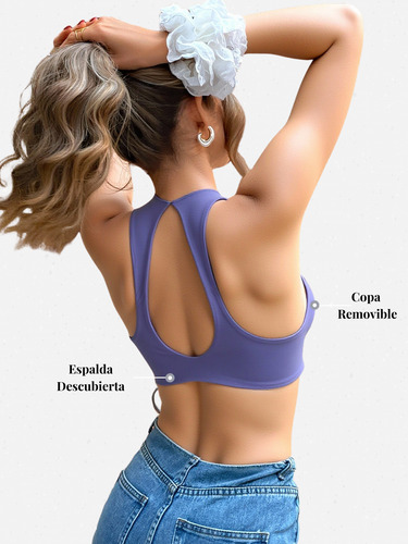 Top Deportivo Gym Ajustable Push Up Secado Rápido Lila Lisa M