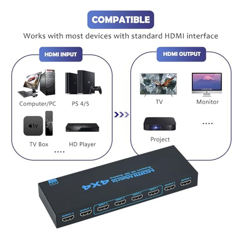 Hdmi Matrix Switch 4x4 4k Con Control Remoto - Calidad Super