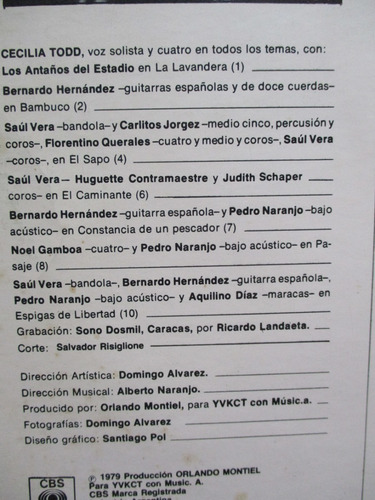 Imagen 3 de 8 de Cecilia Todd - Canto Venezolano (cbs 20535)