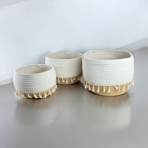 Set De 3 Cestos Tejidos De Cuerdas De Algodón Canasta Tejido