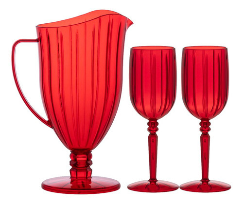 Kit de jarras acrílicas Liv de 1,6 l y 2 copas de agua o vino Liv de 275 ml, color rojo