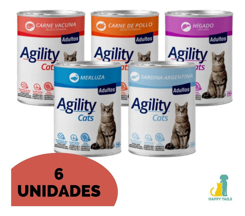 Agility Latas Gato Adulto 6 X 340 Grs Sabores Variados