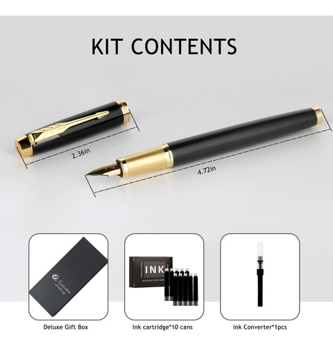 Pluma Estilográfica Elegante Con Estuche Y 10 Cartuchos Tint