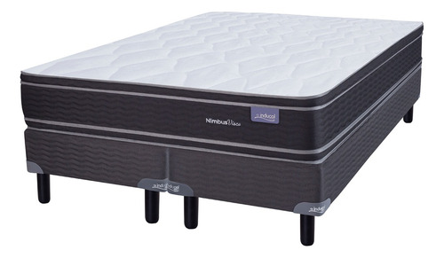 Conjunto Sommier Inducol Nimbus Visco 2x2 Pillow Extrasuave Color Azul Oscuro Y Gris