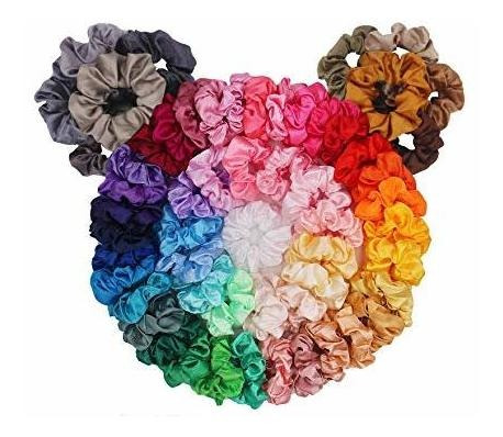 60 Paquete De Pelo Scrunchies, Beevines Satén De Seda Scrunc