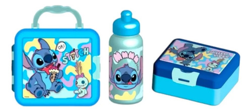 Lonchera Sandwichera Con Botella Stitch Disney 3 Piezas