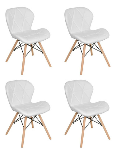 Kit 4 Cadeiras Estofadas Charles Eames Eiffel Slim Confort Cor Branco