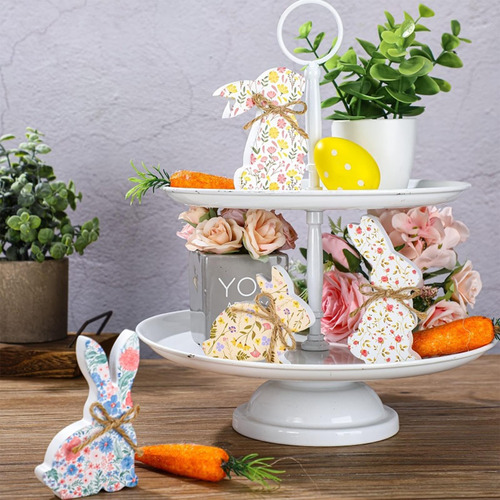 Juego De Decoración De Conejito De Pascua De Madera G Orname