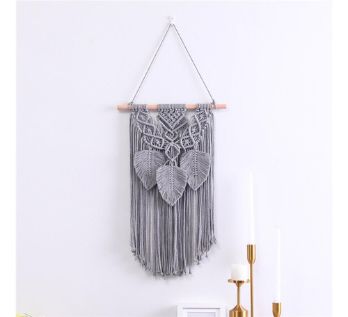 Tapiz Colgante De Pared De Macramé Con Borlas De Gris