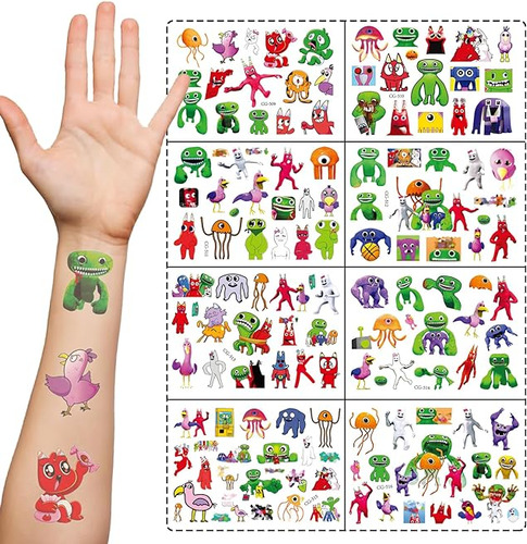 8 Hojas 136 Piezas Tatuajes Temporales Monstruo Suministros