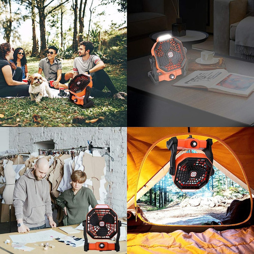 2 En 1 Ventilador De Camping Recargable Portátil Con Luz Led
