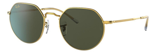 Óculos de sol Ray-Ban Jack Small armação de metal cor polished gold, lente green de cristal clássica, haste polished gold de metal - RB3565