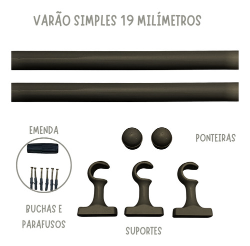 Varão Ferro 19mm P/ Cortina Kit Completo 2,70 M Cores