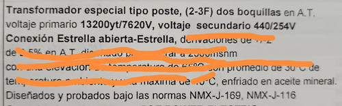 Transformador Especial Tipo Poste, (2-3f) (Usado)