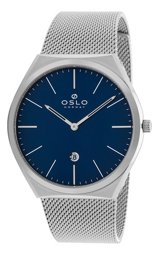 Relógio Oslo Masculino Slim Ombsss9u0005 D1sx Prata Correia Prateado Bisel Prateado Fundo Azul