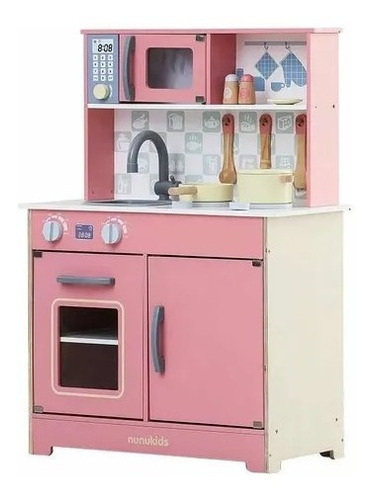 Imagen 2 de 4 de Cocina De Madera Rosa Nunukids Y Accesorios Para Niñas