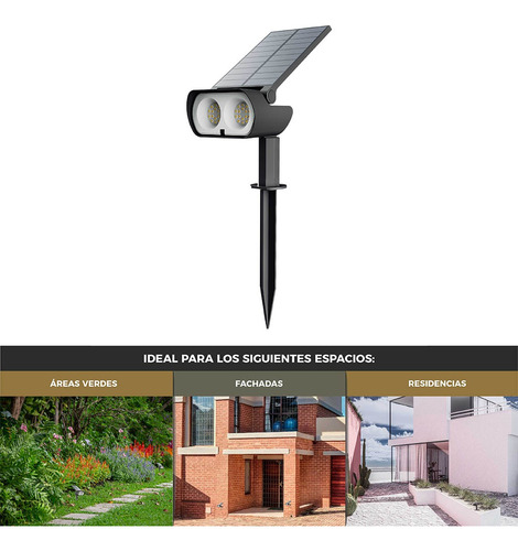 Reflector Led Solar Piso Cct Ajustable Illux Stake Rs-4702 Negro