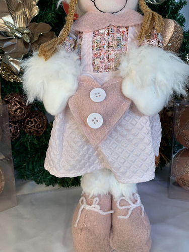 Boneca Mamãe De Neve Natalina Rose Em Pé De Tecido Luxo 41cm