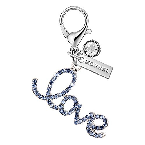 Mc62 Blue Crystal Love Lobster Clasp Charms Pendants Wi...