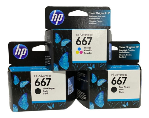 Pack Kit 3 Cartuchos Hp 667 Bk (2)  Y Color (1) Facturado