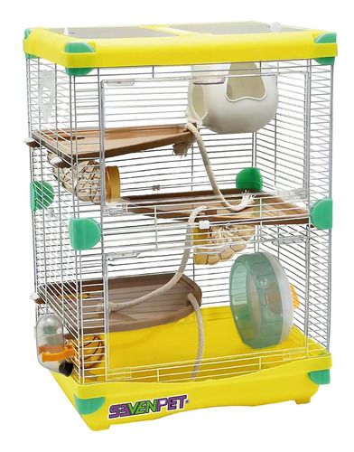 Jaula Casa Hamster Raton Bebedero Rueda 50x35x27cm 10197 Color Amarillo