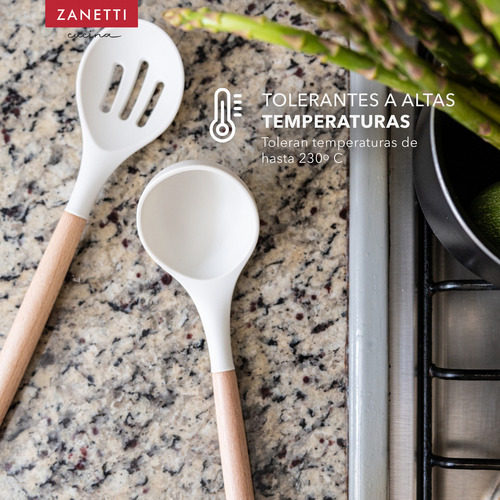 Utensilios De Cocina De Silicona Y Bambú Zanetti 12 Pz Color Blanco