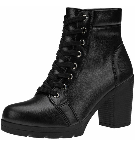 Imagem 1 de 6 de Coturno Salto Alto Bota Macia Tratorada Feminina Cano Curto