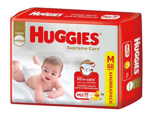 Pañales Huggies Supreme Care Unisex  M 68 u