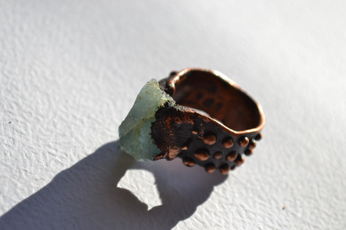 Imagen 2 de 10 de Anillo Piedra Preciosa Natural Aguamarina Con Cobre,